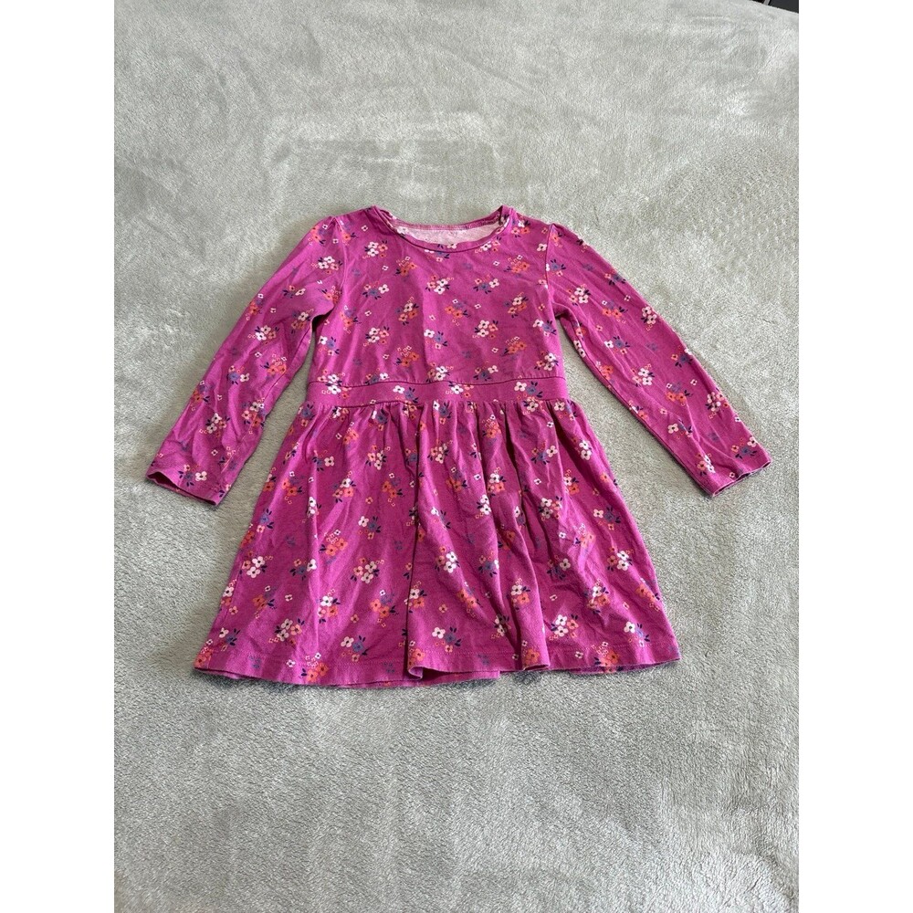 Girls pink floral long sleeve dress back to school playwear princess fall winter
